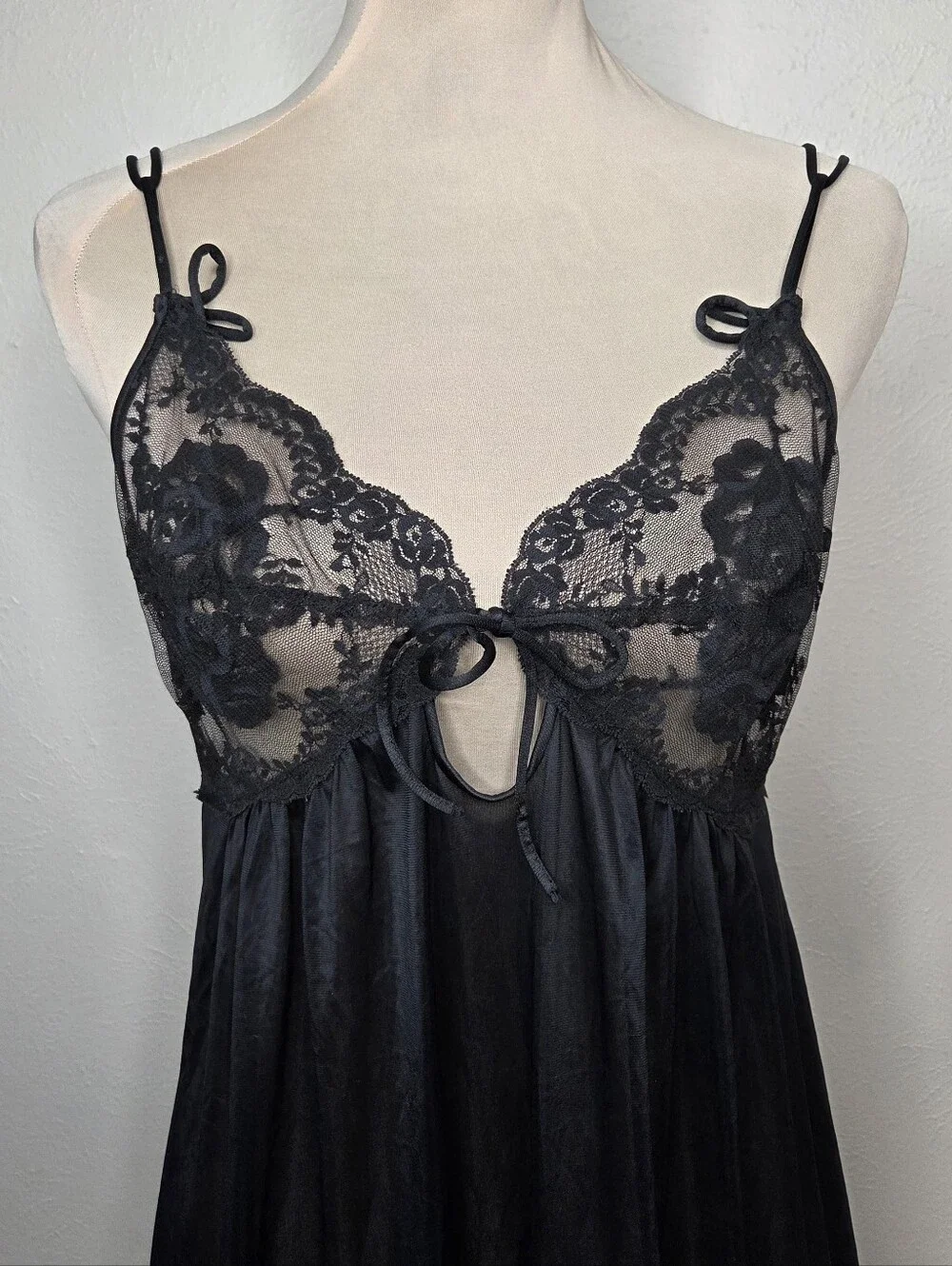 Vintage JCPenney Black Nylon Lace Nightgown Maxi Slip Dress USA Made Medium - Picture 2 of 9